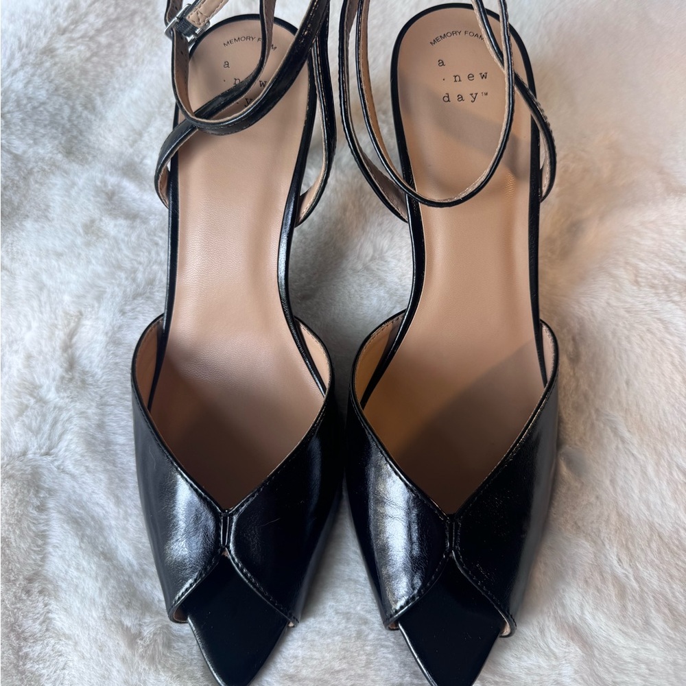 A New Day Black Women's Virginia Peep Toe Heels Size 11 - Picture 3 of 7